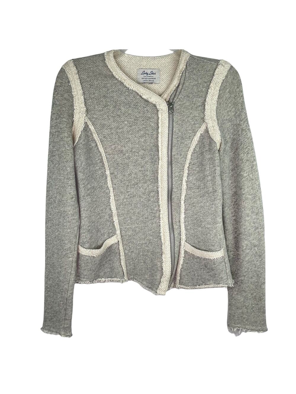 Lucky Lotus Lucky Brand Grey Knit Cotton Asymmetrical Zip Jacket Women's Sz S